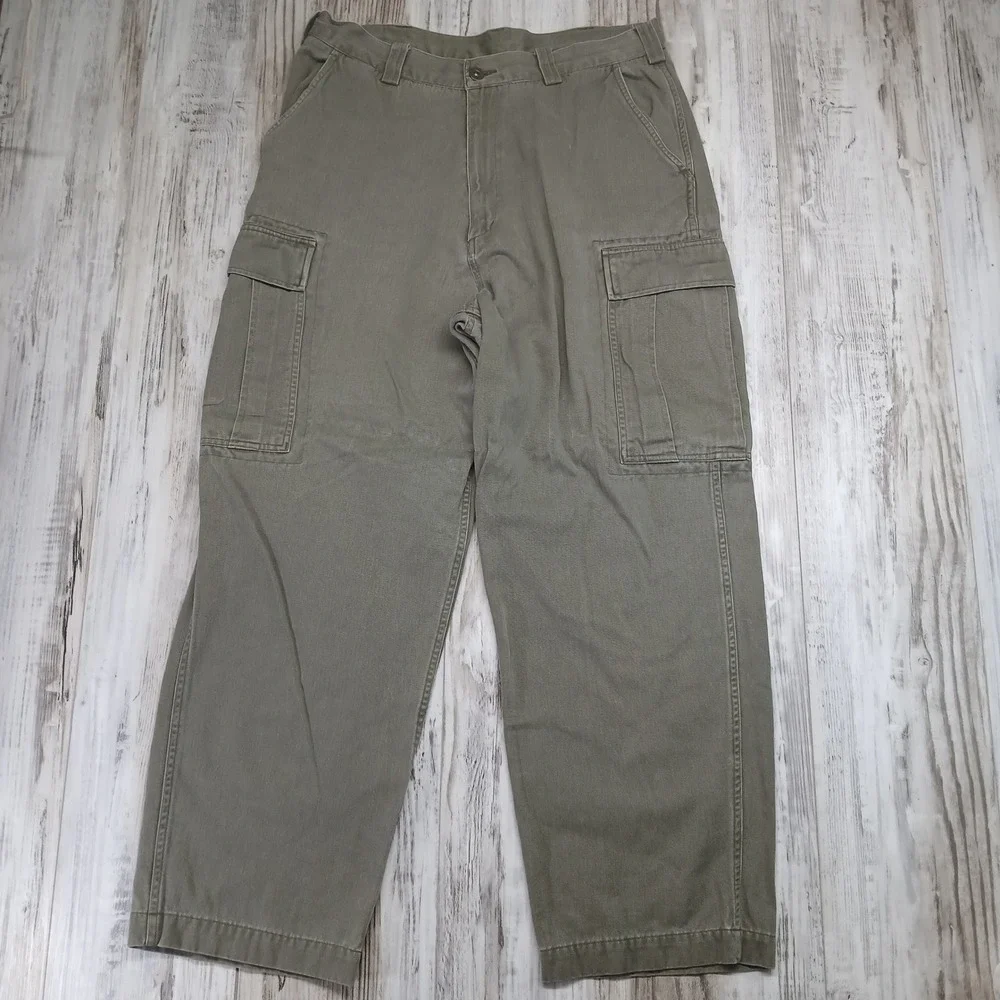 Lee Dungarees Mens Cargo Pants Olive Green Cotton Relaxed Fit 35x30 401-3231